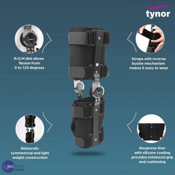 Tynor R.O.M. Knee Brace 18"/46cm Black Universal Size 1 Unit D-10 - Image 4
