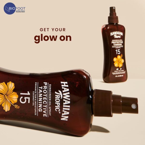 Hawaiian Tropic Sunscreen Oil Spray Protective Tanning, Enhance Tan & moisturize coconut oil, Tropical Scent, SPF15 236ml - Image 2