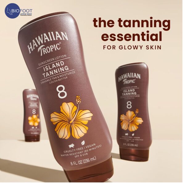 Hawaiian Tropic Sunscreen Lotion Island Tanning, enhance tan & moisturize cocoa butter, SPF 8 UVB, Water resistant (80Minutes), Vegan, No Oxybenzone - 236ml - Image 2