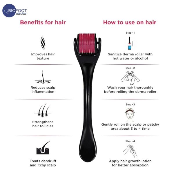 Derma Roller Pro Grip Tools  0.5mm with 540 Titanium Needles : Skin Rejuvenation, Hair Growth, and Cellulite Reduction - Pain-Free Treatment for Thicker, Elastic Skin and Fuller Hair Pack of 1 - Image 3