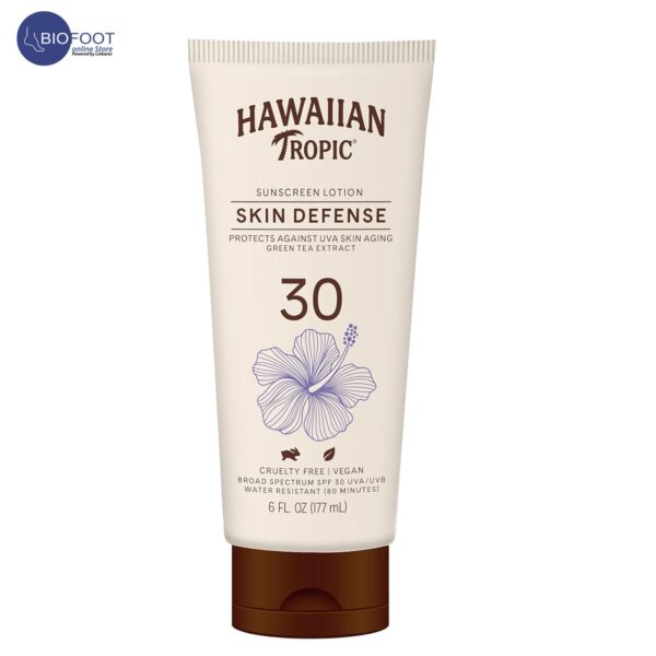Hawaiian Tropic Sunscreen Lotion Skin Defense Protect against UVA Skin Aging Green tea extract SPF 30 177ml