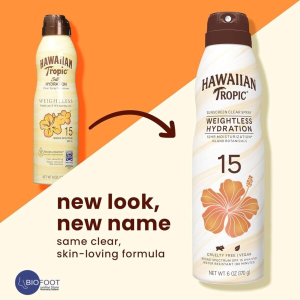 Hawaiian Tropic Sunscreen Clear Spray Weighless Hydration SPF 15 170G - Image 2