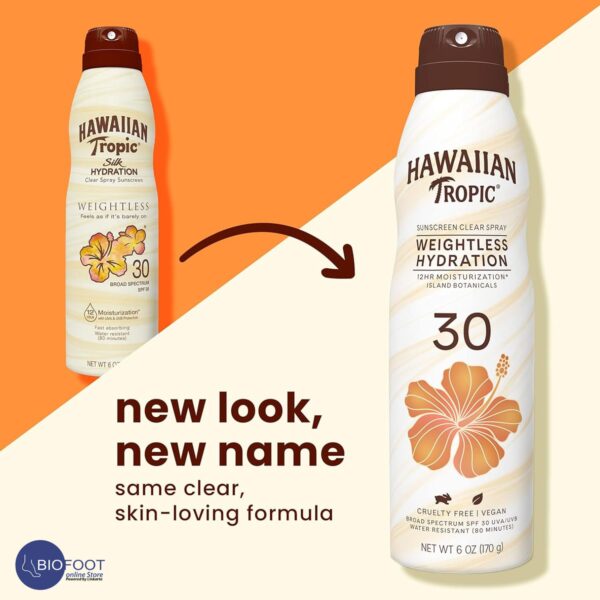 Hawaiian Tropic Sunscreen Clear Spray Weighless Hydration SPF 30 170G - Image 2