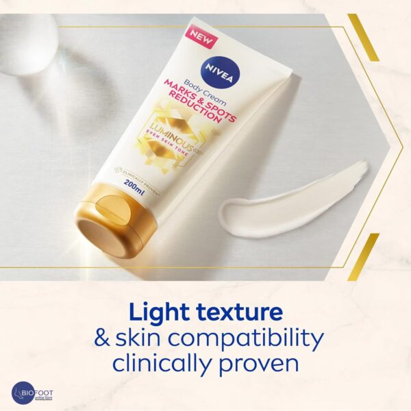 NIVEA LUMINOUS 630 Marks and Spots Reduction Body Cream, Even Skin Tone, Reduced Visibility of Stretch Marks, Sun Blemishes and Pigment Spots, 48H Moisture, Clinically Proven, 200ml - Image 6