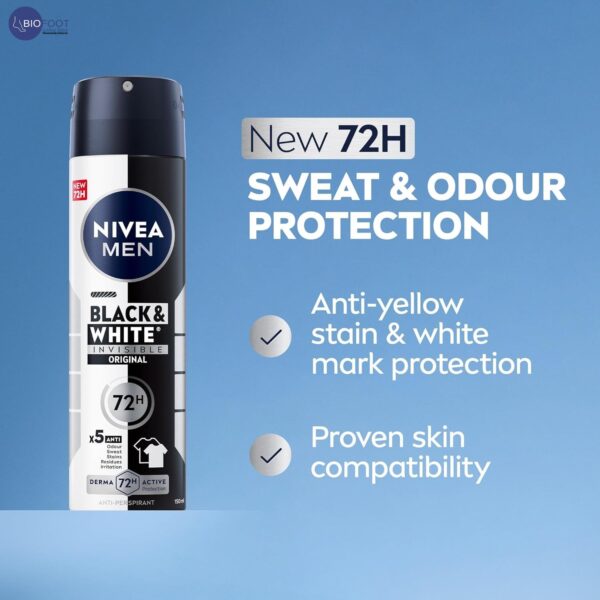NIVEA MEN Antiperspirant Spray for Men, Black & White Invisible Protection Original, 150ml - Image 2