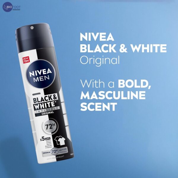 NIVEA MEN Antiperspirant Spray for Men, Black & White Invisible Protection Original, 150ml - Image 3
