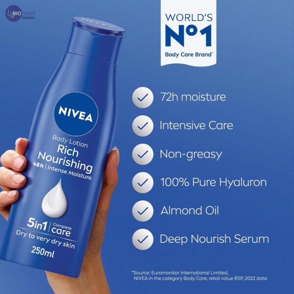 Nivea Body Lotion Extra Dry Skin, Nourishing Almond Oil & Vitamin E, 48h 250Ml - Image 2