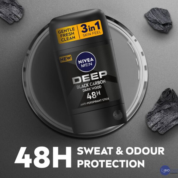 NIVEA Men Deep Black Carbon Dark Wood 48H Deodorant Stick 50ml - Image 5