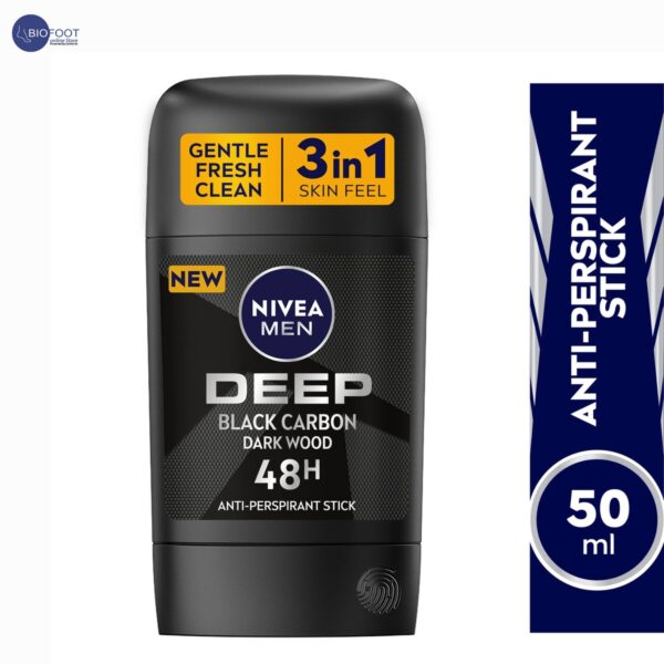 NIVEA Men Deep Black Carbon Dark Wood 48H Deodorant Stick 50ml - Image 3