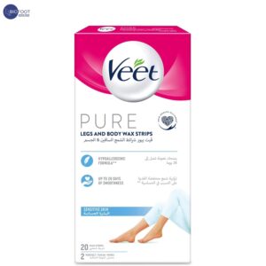 Veet Pure Legs & Body Wax Strips For Sensitive Skin – 20 Wax Strips