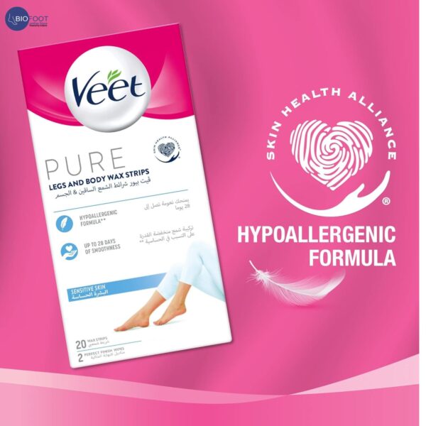 Veet Pure Legs & Body Wax Strips For Sensitive Skin – 20 Wax Strips - Image 3