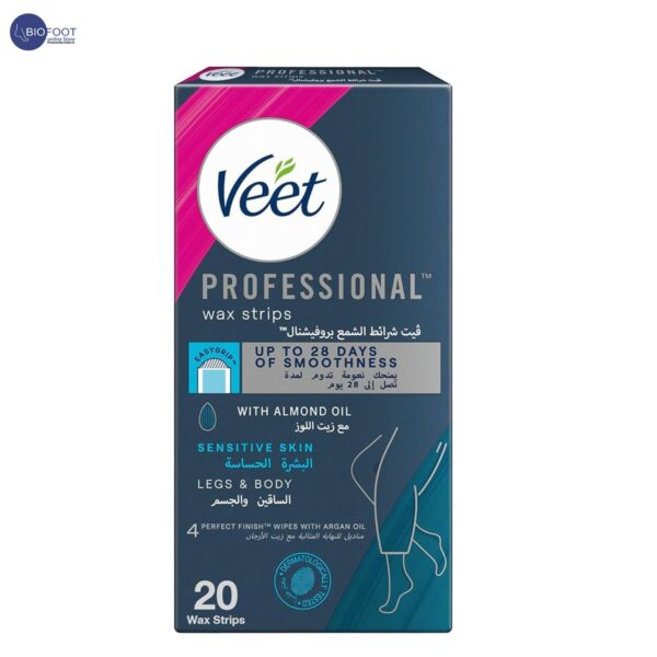 Veet Professional Wax strips Legs and Body for Sensitive skin with Almond up to 28 days of Smoothness 20 wax strips