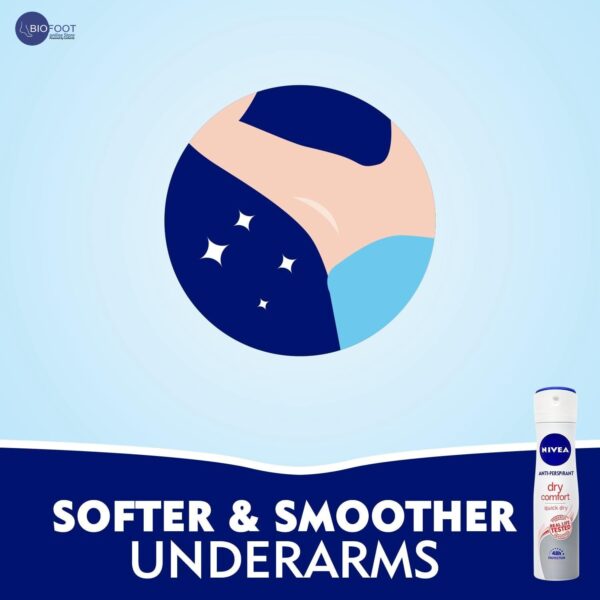 NIVEA Antiperspirant Spray for Women, Dry Comfort Skin Friendly, 150ml - Image 3