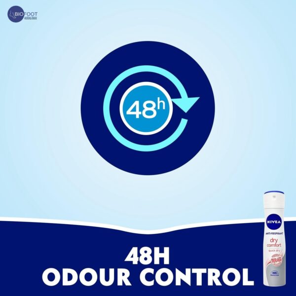 NIVEA Antiperspirant Spray for Women, Dry Comfort Skin Friendly, 150ml - Image 4