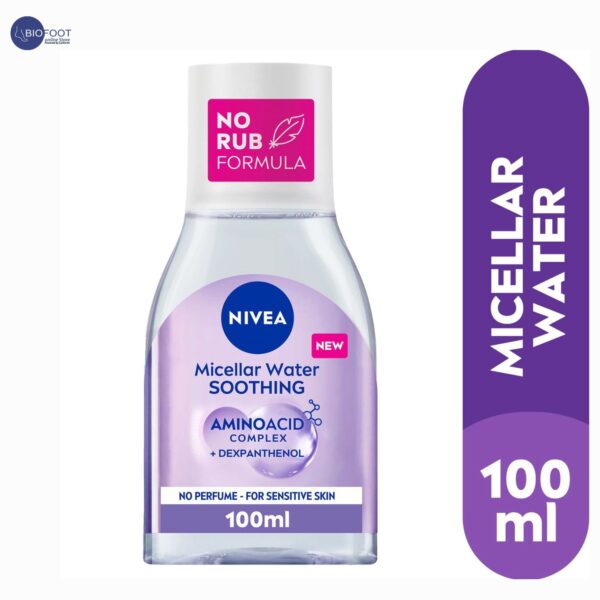 NIVEA Face Micellar Water, Smoothing, Face Eyes Lips Makeup Remover, Sensitive Skin, 100ml - Image 5