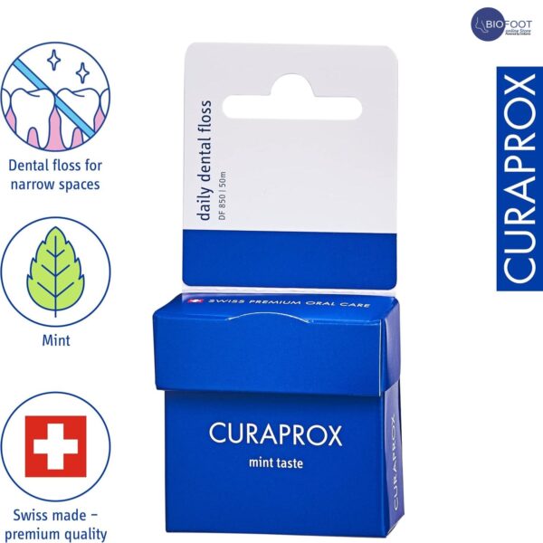 Curaprox Dental Floss DF 850 Daily Dental Floss Curen Microfibre Mint Flavour White 50 m - Image 2