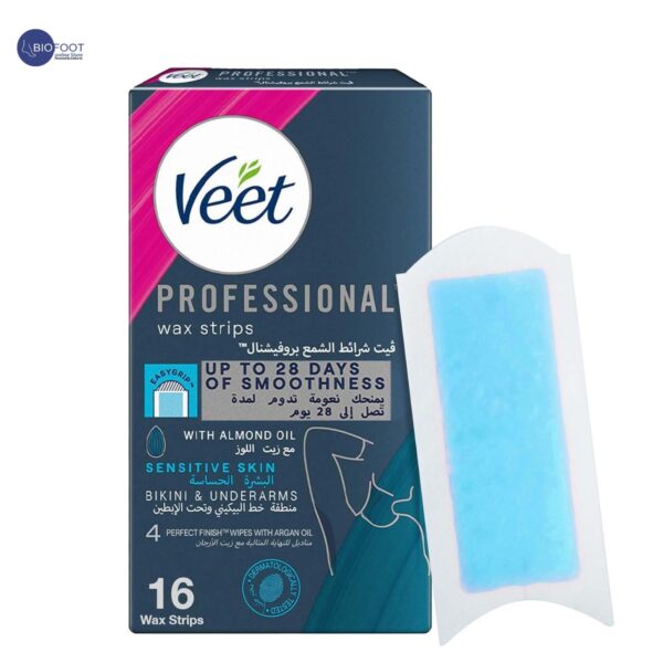 Veet Professional Hair Removal Easy-Gel Bikini & Underarms Wax Strips for Sensitive Skin Up To 28 Days Of Smoothness, 16 Wax Strips