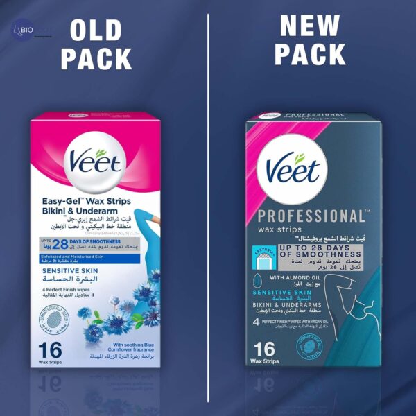 Veet Professional Hair Removal Easy-Gel Bikini & Underarms Wax Strips for Sensitive Skin Up To 28 Days Of Smoothness, 16 Wax Strips - Image 2