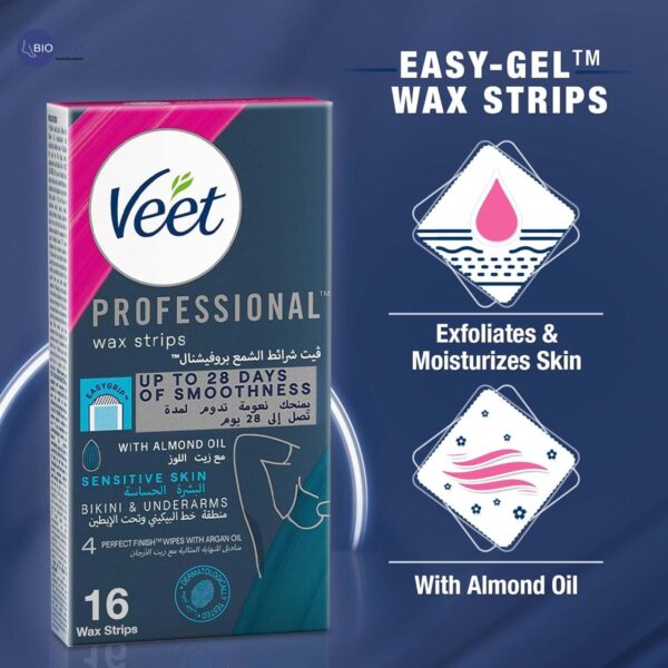 Veet Professional Hair Removal Easy-Gel Bikini & Underarms Wax Strips for Sensitive Skin Up To 28 Days Of Smoothness, 16 Wax Strips - Image 3