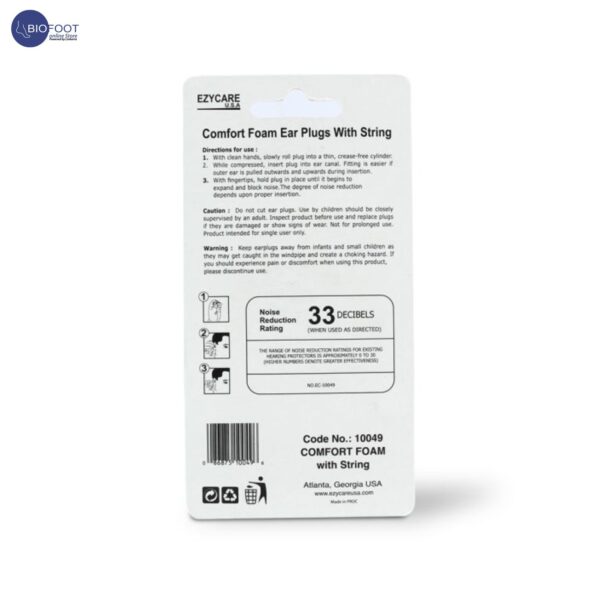 Ezycare Comfort Foam Ear Plugs with String 10049 - Image 2