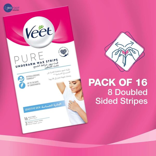Veet Pure Underarm Wax Strips Sensitive 16pcs - Image 5