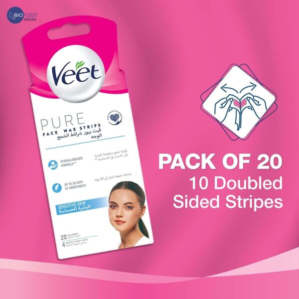 Veet Pure Face Wax Strips for Sensitive Skin – 20 Wax Strips - Image 5