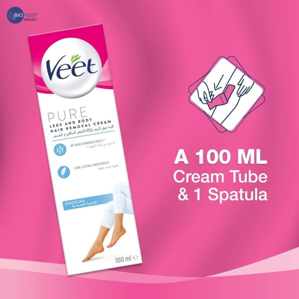 Veet Pure Legs and Body Hair Removal Cream for Sensitive Skin  100ml - Image 2