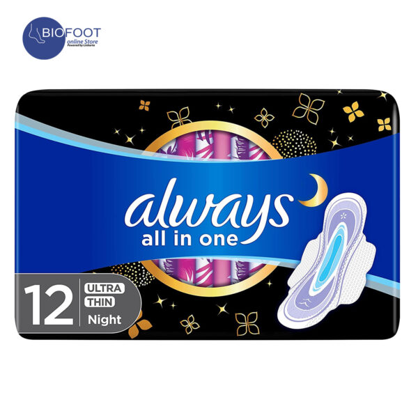 Always All In One Ultra Thin, Night Sanitary Pads With Wings, 12