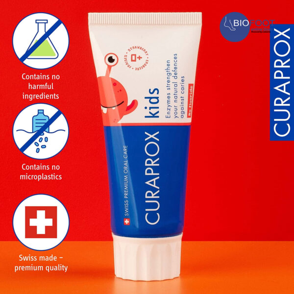 Curaprox Kids Strawberry Zero Fluoride Toothpaste 60ml - Image 2