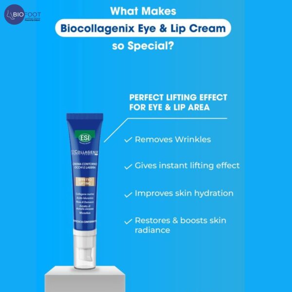 ESI Biocollagenix Eye Lip Cream Lifting, 15 ml with Damascus Rose, Collagen & Hyaluronic Acid - Reduces Wrinkles, Firms & Smooths Skin, Hydrates, Fast Absorption, Filler Effect, Improves Skin Tone - Image 4