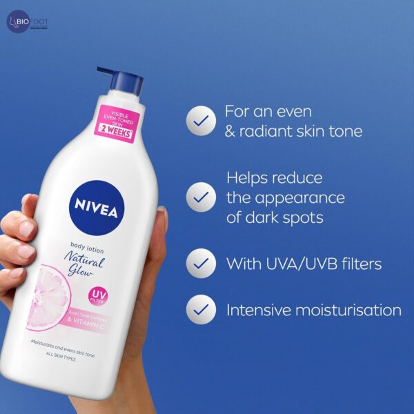 Nivea Natural Glow UV Filter Body Lotion with Vitamin for Normal to Dry Skin offer pack 400+400ml - Image 2