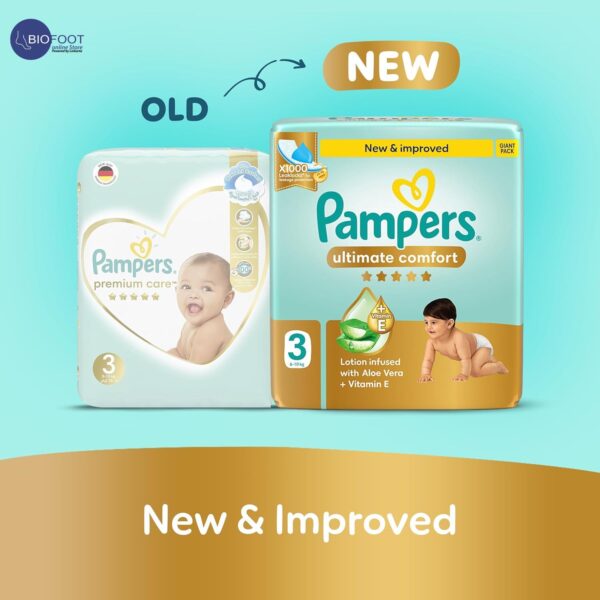 Pampers Ultimate Comfort Taped Diapers, Size 3, 6-10kg, Lotion infused with Aloe Vera and Vitamin E, x1000 Leak Locks Technology for Leakage Protection, Giant Pack, 84 Count - Image 2