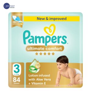 Pampers Ultimate Comfort Taped Diapers, Size 3, 6-10kg, Lotion infused with Aloe Vera and Vitamin E, x1000 Leak Locks Technology for Leakage Protection, Giant Pack, 84 Count