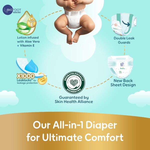 Pampers Ultimate Comfort Taped Diapers, Size 2, 3-8kg, Lotion infused with Aloe Vera and Vitamin E, x1000 Leak Locks Technology for Leakage Protection, MIP, 46 Count - Image 3