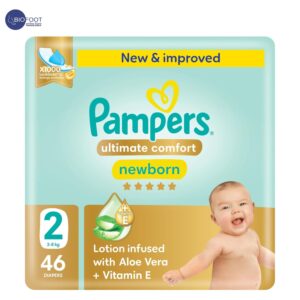 Pampers Ultimate Comfort Taped Diapers, Size 2, 3-8kg, Lotion infused with Aloe Vera and Vitamin E, x1000 Leak Locks Technology for Leakage Protection, MIP, 46 Count