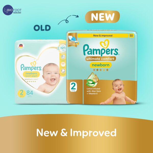 Pampers Ultimate Comfort Taped Diapers, Size 2, 3-8kg, Lotion infused with Aloe Vera and Vitamin E, x1000 Leak Locks Technology for Leakage Protection, MIP, 46 Count - Image 2
