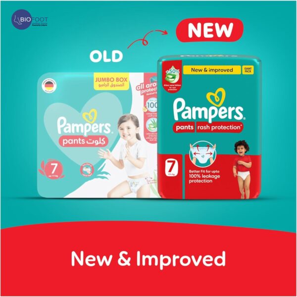 Pampers Rash Protection Pants Diapers, Size 7, 17+kg, +50% Aloe Vera Lotion, 360° Leak-Free Fit for up to 100% Leakage Protection, Jumbo Pack, 40 Count. - Image 4