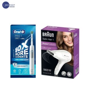 Oral B Pro 1 1000 Rechargeable Toothbrush with Free Braun Satin Hair HD180
