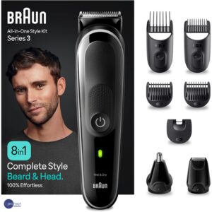 Braun MGK 3440 8 in 1 Style Kit 3, Multi Grooming Kit for Beard and Hair Grooming, Curated Tools for Beard Trimming, Precision Shaving, and Hair Clipping