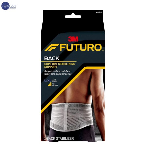 Futuro Comfort Stabilizing Back Support,Support cushion pads help target sore,Aching muscles,Firm support, Grey