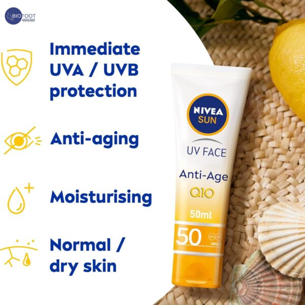 NIVEA Sun Anti Age Q10 50High cream for Normal and Dry Skin 50ml - Image 4