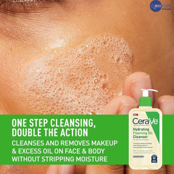 CeraVe Hydrating Foaming Oil Face Cleanser For Dry To Very Dry Skin 237ml - Image 5