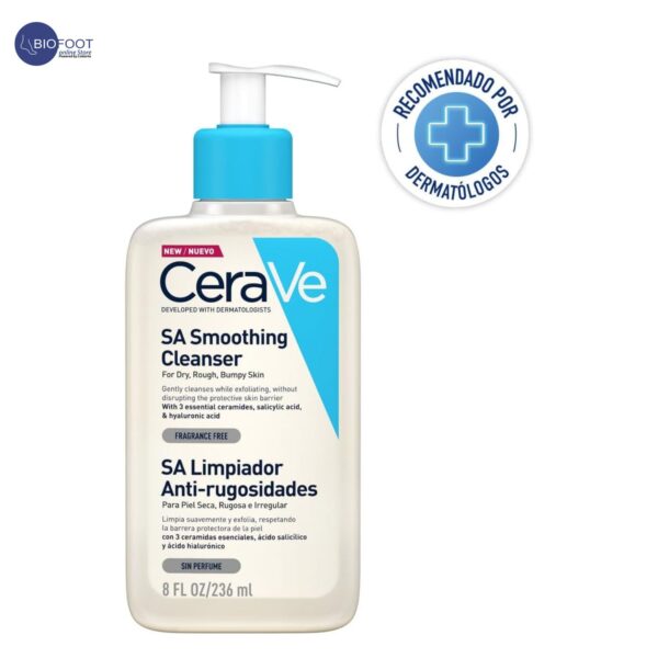 CeraVe SA Smoothing Cleanser | Face and Body Salicylic Acid Wash and Exfoliant for Normal, Dry and Rough Skin with Hyaluronic Acid, Niacinamide and Ceramides| Fragrance Free Non-Comedogenic | 236 ML - Image 2