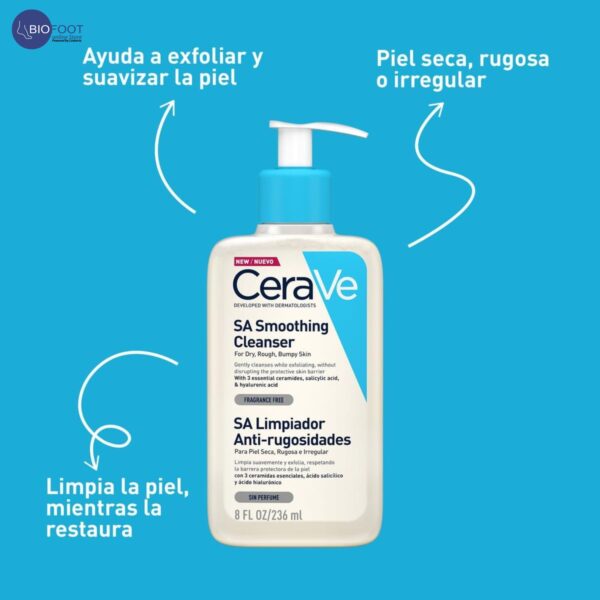 CeraVe SA Smoothing Cleanser | Face and Body Salicylic Acid Wash and Exfoliant for Normal, Dry and Rough Skin with Hyaluronic Acid, Niacinamide and Ceramides| Fragrance Free Non-Comedogenic | 236 ML - Image 3