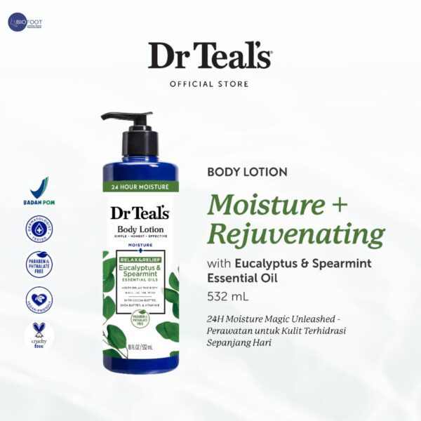 Dr Teal's Eucalyptus & Spearmint Essential Oil Body Lotion 532ml - Image 3