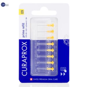 Curaprox CPS Prime 09 Interdental Brush Refills | 8 Ultra-Fine Brushes (0.9mm - 4mm) for Effective Cleaning, Gentle on Gums, Yellow Pack