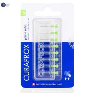 Curaprox CPS Prime 011 Interdental Brush Refills | 8 Ultra-Fine Brushes (1.1mm - 5mm) for Effective Plaque Removal & Optimal Oral Hygiene, Lime Green Pack