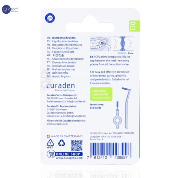 Curaprox CPS Prime 011 Interdental Brush Refills | 8 Ultra-Fine Brushes (1.1mm - 5mm) for Effective Plaque Removal & Optimal Oral Hygiene, Lime Green Pack - Image 3