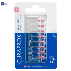 Curaprox CPS Prime 08 Interdental Brush Refills | 8 Ultra-Fine Brushes (0.8mm) for Precise Plaque Removal, Gentle on Sensitive Gums, Pink Pack