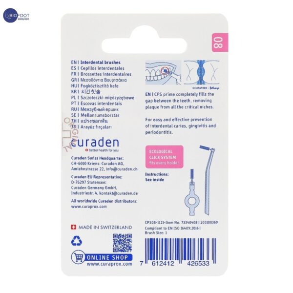 Curaprox CPS Prime 08 Interdental Brush Refills | 8 Ultra-Fine Brushes (0.8mm) for Precise Plaque Removal, Gentle on Sensitive Gums, Pink Pack - Image 3